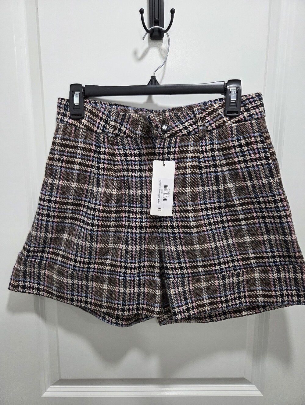 NWT Lili Sidonio Molly Bracken Plaid Tweed High Waist Shorts Size S